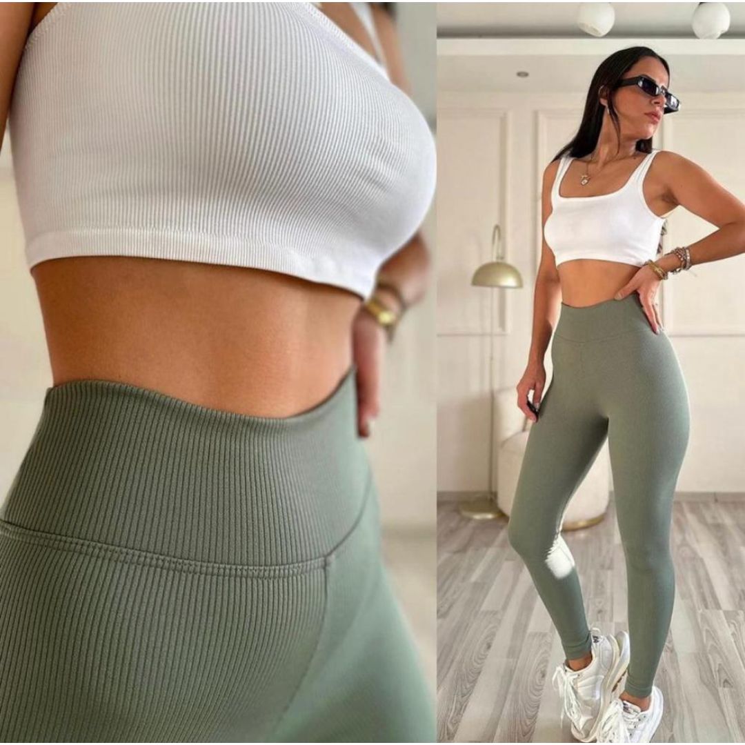 Donex® - Moderne legging dames high waist - Sportbroek dames - Thermolegging - Legergroen
