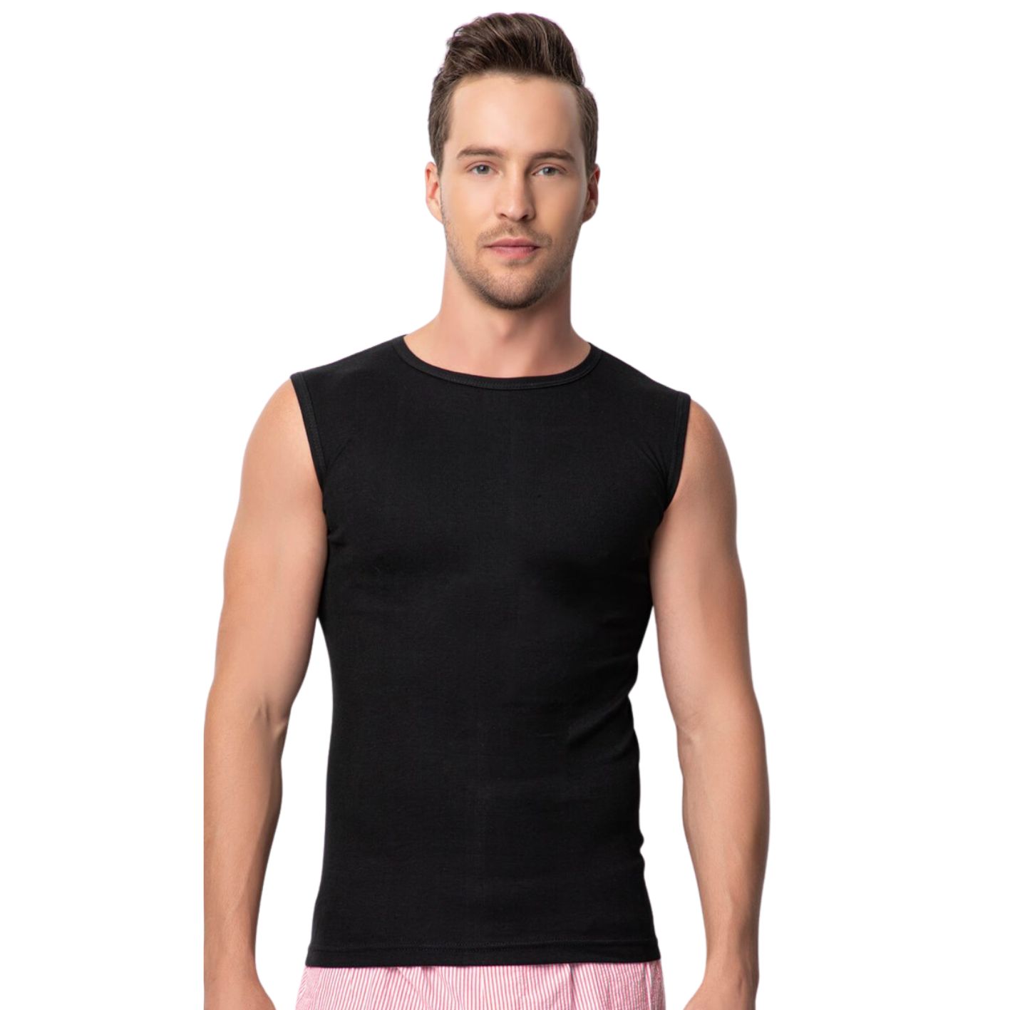 6 stuks Heren shirts mouwloos - Ronde hals - Zwart