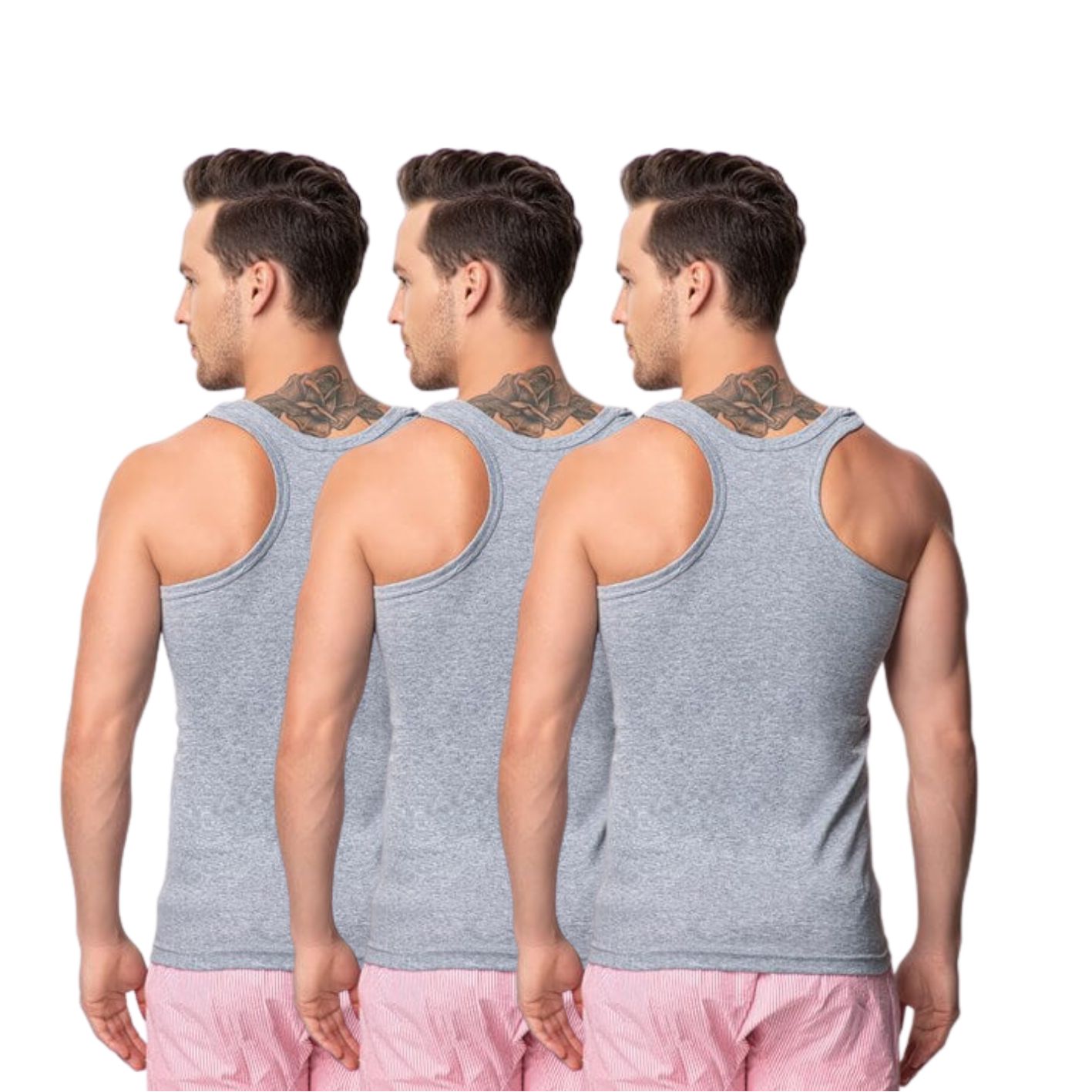 3 Pack Top kwaliteit halterhemd - 100% katoen - Grijs