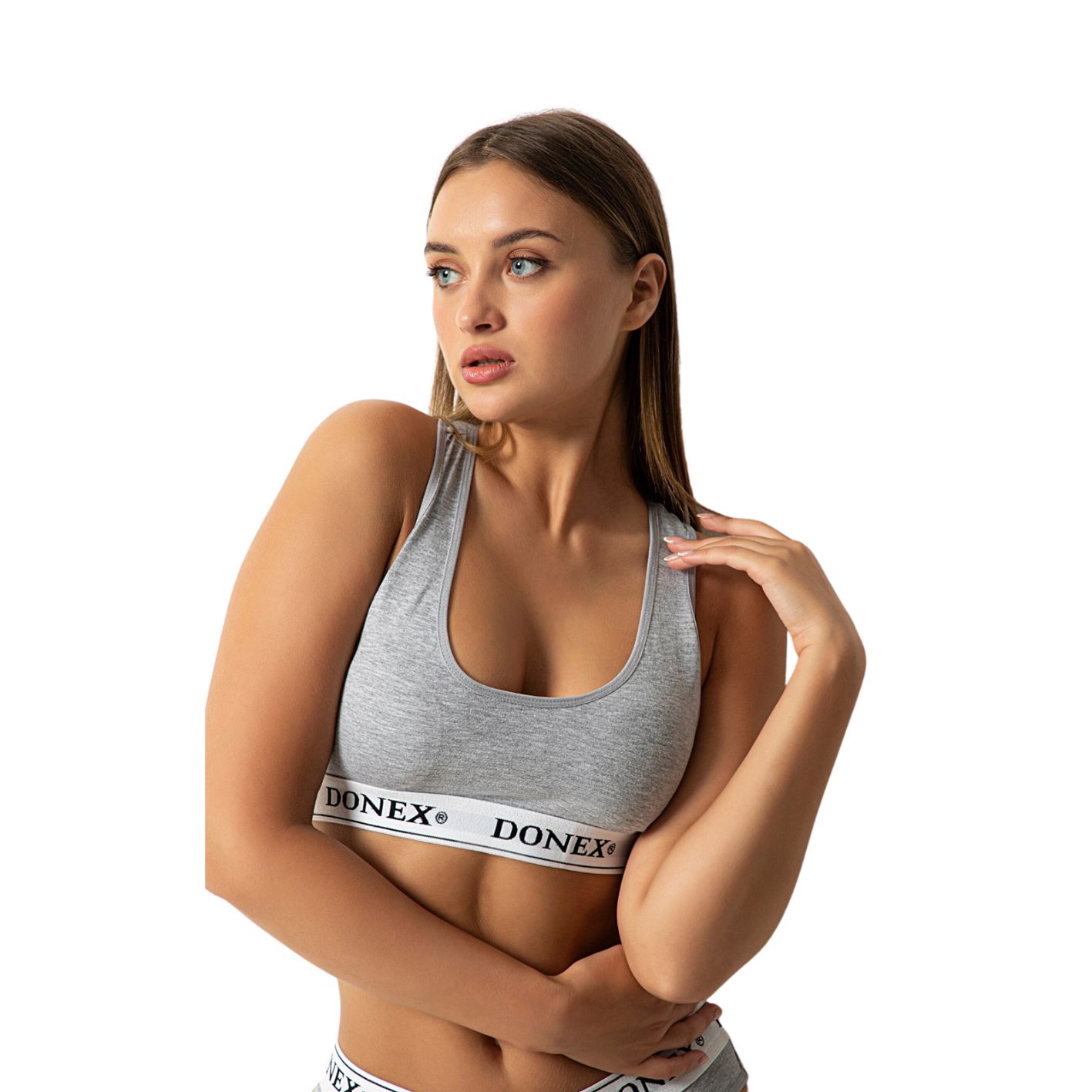 Dames sportset - Sportbeha + sportstring - DONEX® - Katoen -  Grijs