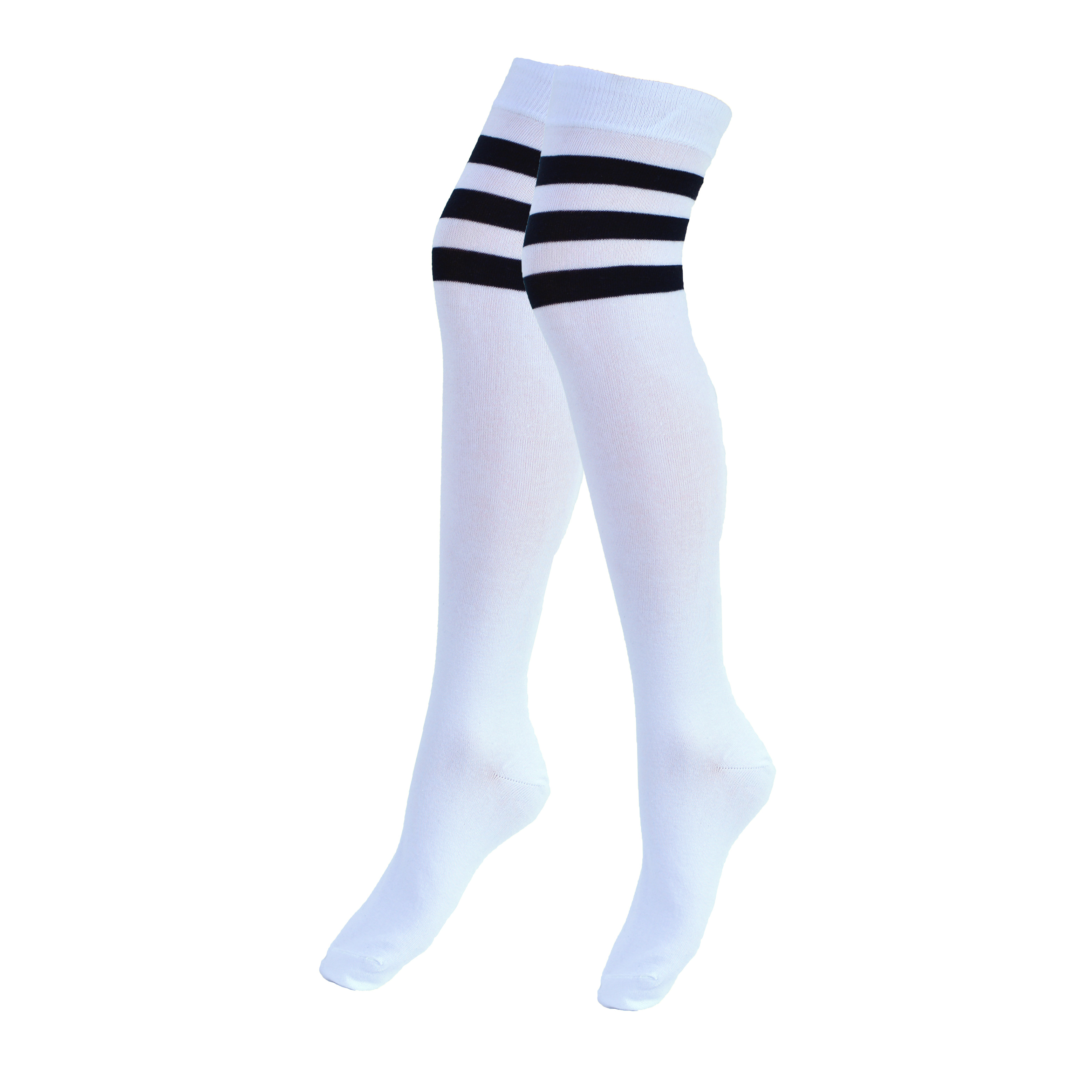2Paar overknee kousen - Dames - wit met zwarte strepen