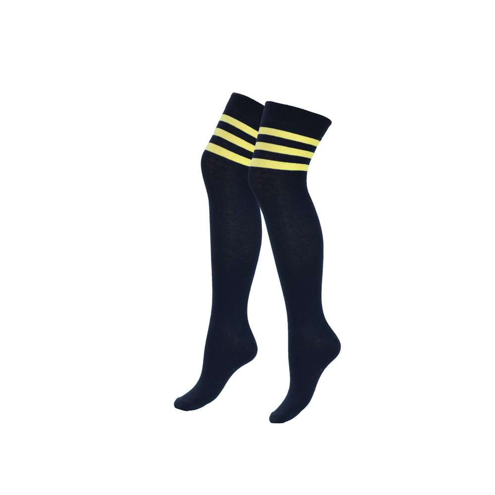 2 paar overknee kousen - Dames - zwart met gele strepen