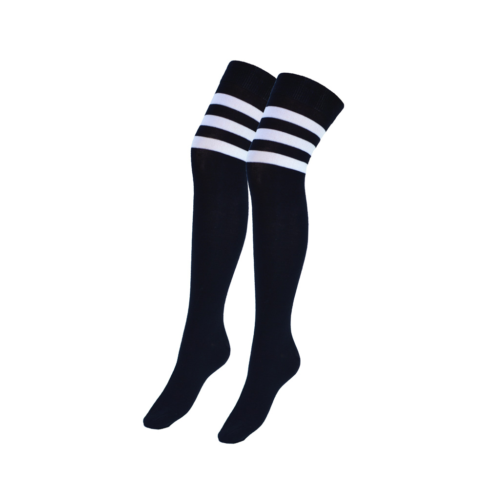 2Paar overknee kousen - Dames - zwart met witte strepen