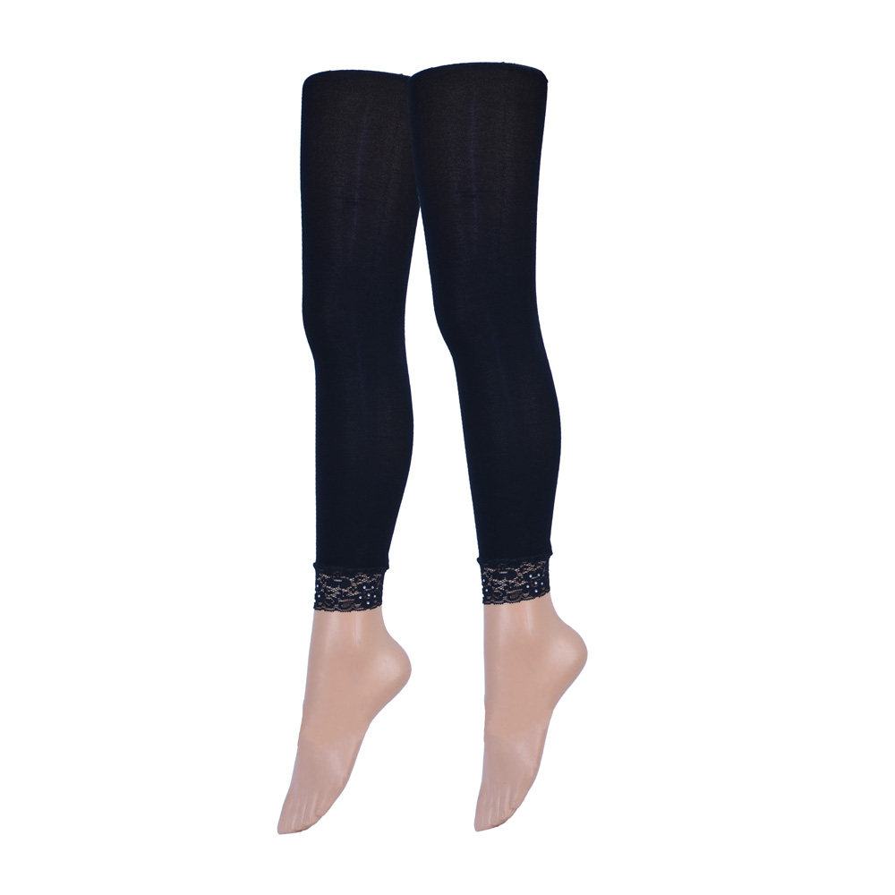 Dames legging - 80 Denier - Zwart - Kant/Strass