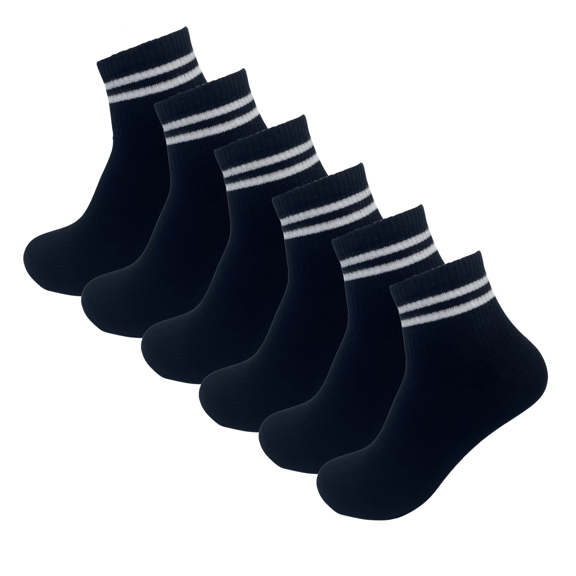 6 paar Quarter dames sneakersokken - Donex - Naadloos - Zwat -Witte strepen