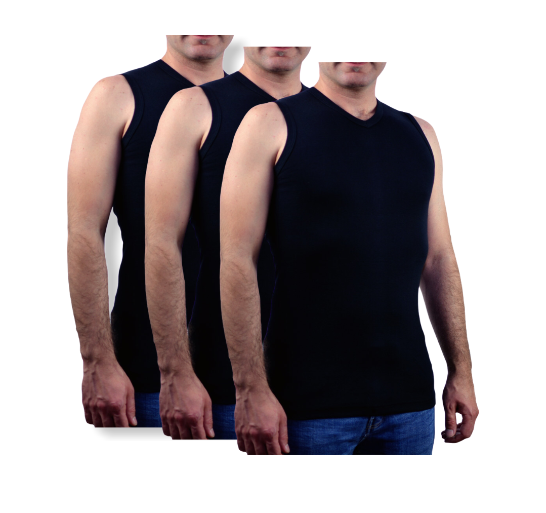 3 stuks Bonanza - mouwloos - V hals - 100% Katoen  -  Zwart