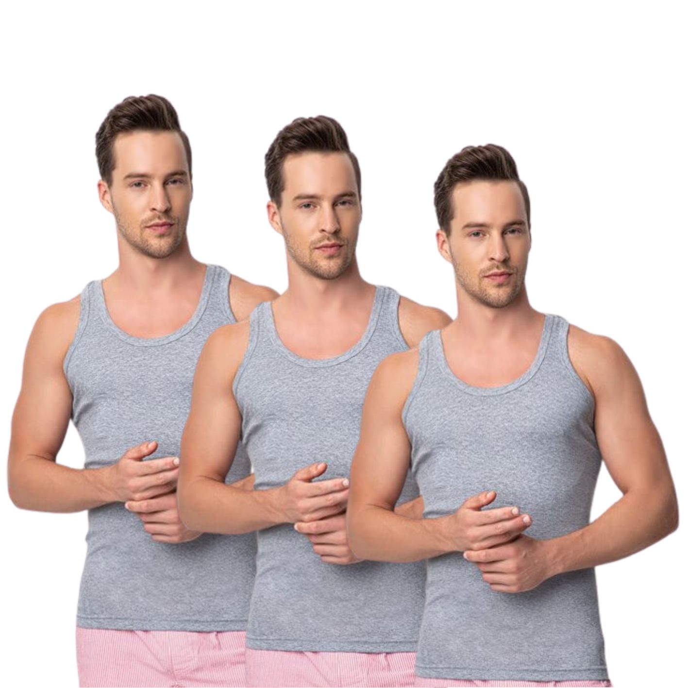 3 Pack Top kwaliteit halterhemd - 100% katoen - Grijs
