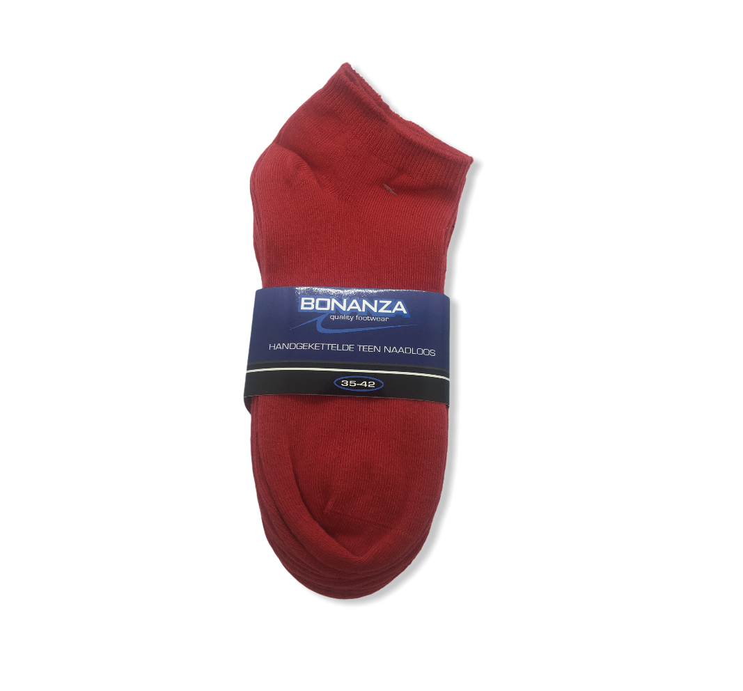 12 paar Bonanza sneakersokken - Platte Naad - rood