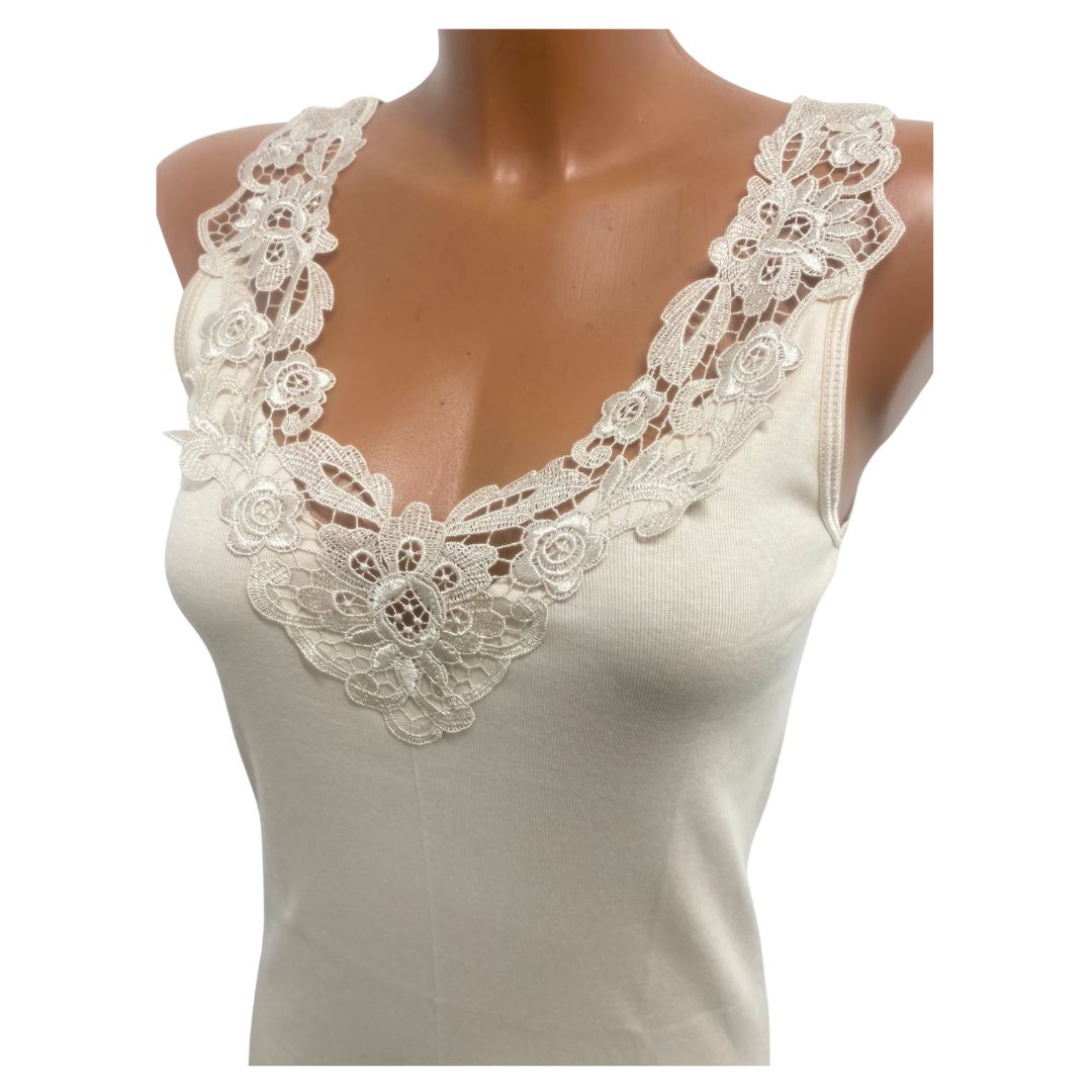2 Pack dames hemd met Kant - 100% katoen - Beige
