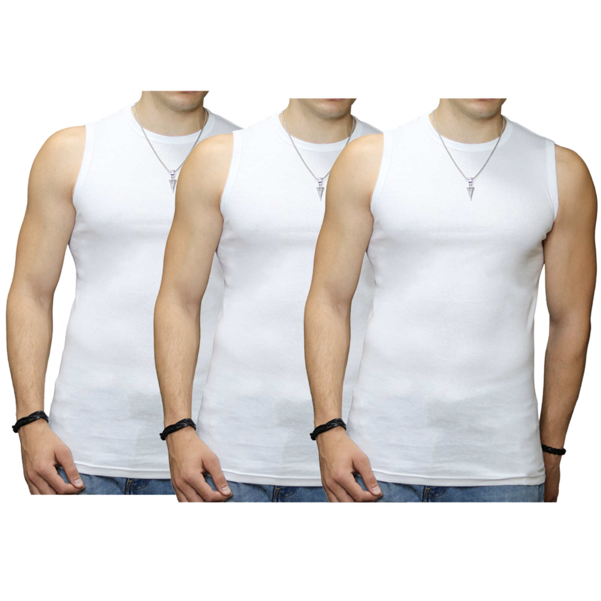 3 stuks Bonanza mouwloos shirt - 100% Katoen - O hals - Wit